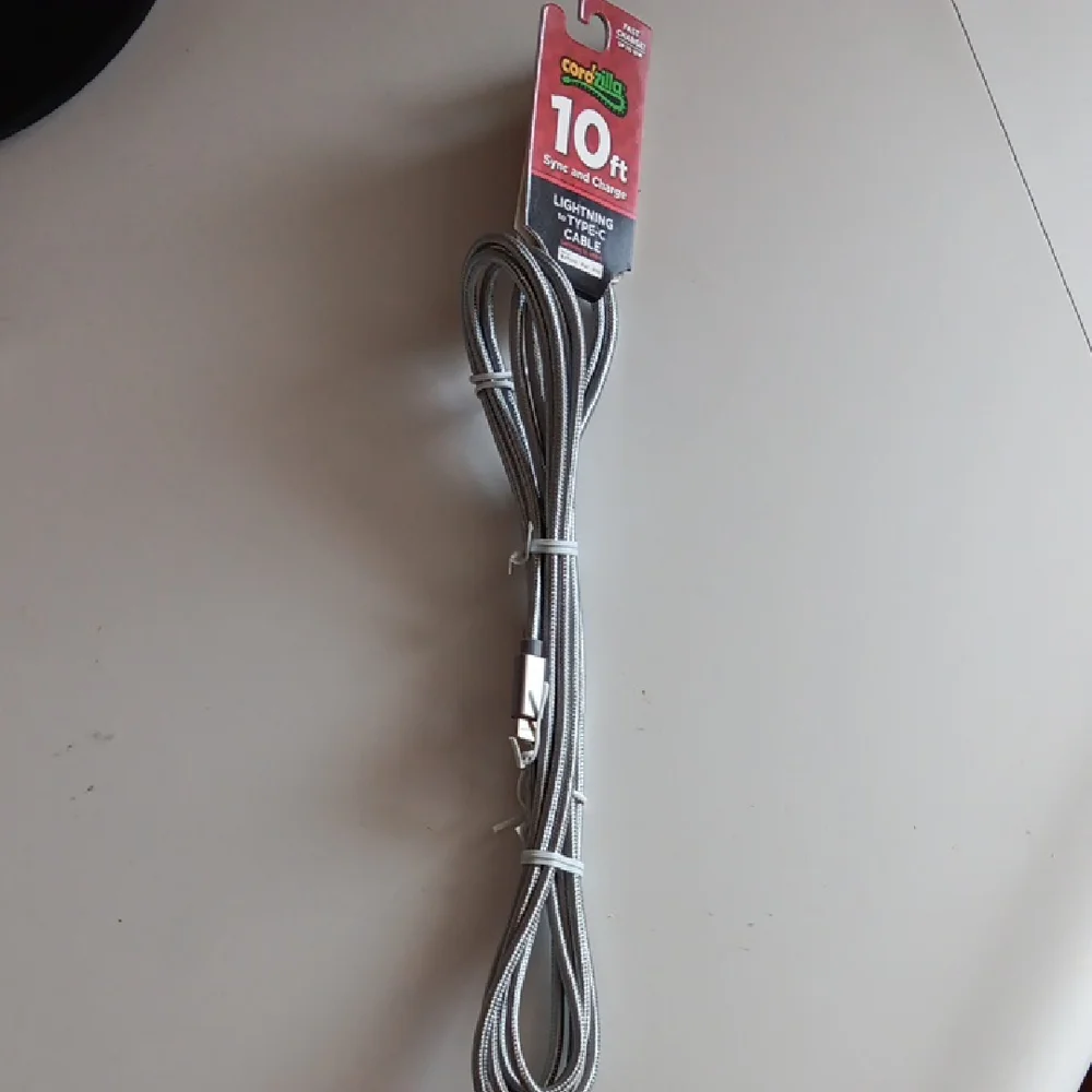Silver 10 ft Charging Cable for Cell Phones